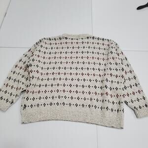Vintage 90s Fieldmaster Sweater Mens 2XL Cream Cotton Crewneck Knit Fair Isle 3D